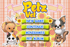 Petz Vet title screen for GameBoy Advance